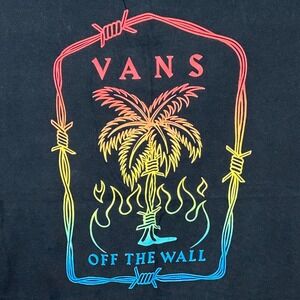 Vans Off The Wall Palm Tree Barbed Wire Graphic T-Shirt Medium Slim Fit Black‎